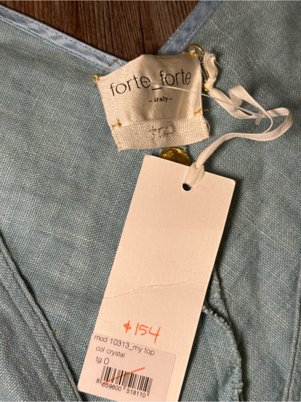 Forte Forte Light Blue Tie-Front linen Crop Top - Picture 3 of 10